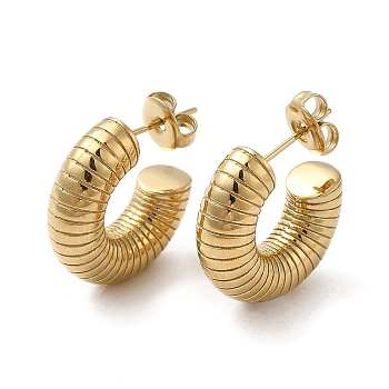 304 Stainless Steel Croissant Stud Earrings, Half Hoop Earrings for Women, Real 18K Gold Plated, 19x6mm
