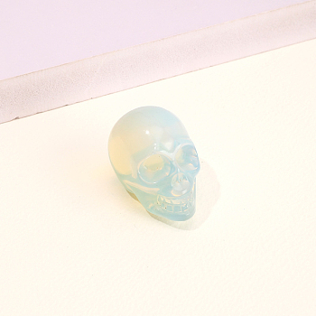 Opalite Skull Figurine Display Decorations, Energy Stone Ornaments, 40x25x27mm