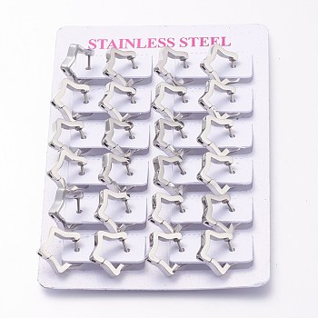 304 Stainless Steel Huggie Hoop Earrings, Star, Stainless Steel Color, 15x15x3mm, Pin: 1mm, 12pairs/card