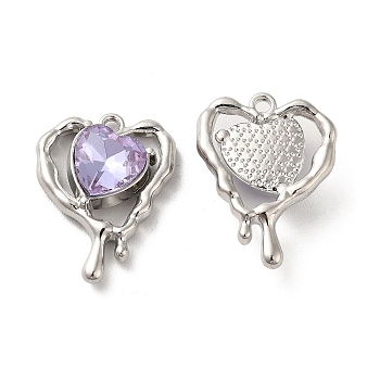 Glass Melting Heart Pendant, with Platinum Alloy Findings, Lead Free & Cadmium Free, Purple, 20x15.5x5.5mm, Hole: 1.4mm