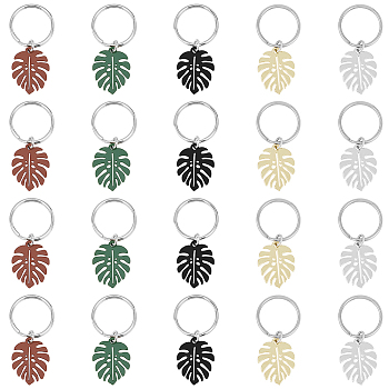 4 Sets Monstera Leaf Alloy Pendant Keychain, with Iron Findings, for Women Men Car Bag Key Pendant, Mixed Color, 4.2cm