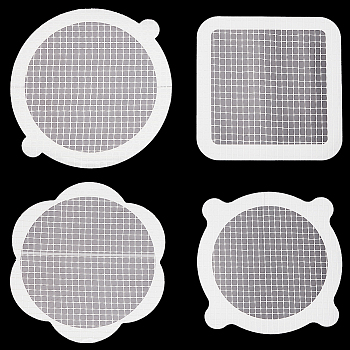 AHADEMAKER 28Pcs 4 Style Fiberglass Hair Catcher, Drain Cover, Mesh Strainer, with Adhesive Back Edge, Mixed Shaped, White, 10~127x100~110x0.3mm, 7pcs/style