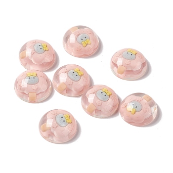 Transparent Resin Cabochons, Half Round with Ice Cream Pattern, Pink, 24.5x9.5mm