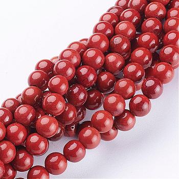 Grade AB+ Natural Red Jasper Round Beads Strands, FireBrick, 6mm, Hole: 0.8mm, about 63pcs/strand, 15 inch