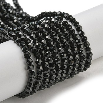 Opaque Glass Beads Stands, Faceted(32 Facets), Round, Black, 3~3.5mm, Hole: 0.6mm, about 163~166pcs/strand, 50~51cm