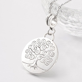 Tree of Life Tibetan Style Alloy European Dangle Charms, Large Hole Pendants, Antique Silver, 39x23x2mm, Hole: 5mm