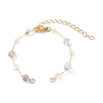 Nuggets Natural Ametrine Beaded Bracelet Makings, with Brass Cable Chains and 304 Stainless Steel Lobster Claw Clasps, Golden, 6-1/8 inch(15.5cm)