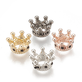 Alloy European Beads, Large Hole Beads, with Rhinestone, Crown, Jet, Mixed Color, 11.5x6mm, Hole: 5mm