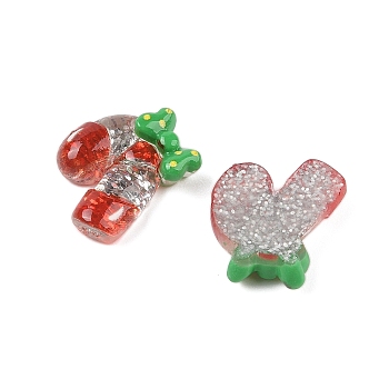 Christmas Series Cute Transparent Resin Decoden Cabochons, with Glitter Powder, Candy Cane, 22x19.5x6mm