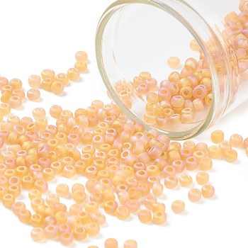 12/0 Grade A Round Glass Seed Beads, Transparent Frosted Style, AB Color Plated, 	Light Salmon, 2x1.5mm, Hole: 0.8mm, about 3333pcs/50g