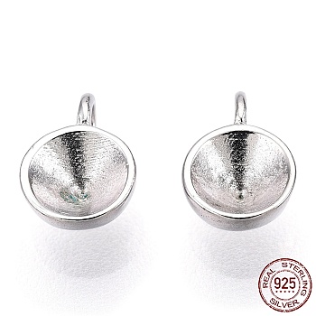 Rhodium Plated 925 Sterling Silver Charms Rhinestone Settings, for Pointed Back Rivoli Rhinestone, Half Round/Dome, Nickel Free, Real Platinum Plated, Fit for 4mm Rhinestone, 6.5x5x2.5mm, Hole: 1.5mm