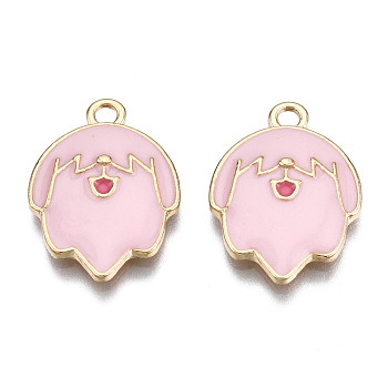 Alloy Pendants, with Enamel, Cadmium Free & Lead Free, Light Gold, Dog, Pink, 20x14.5x3mm, Hole: 2mm