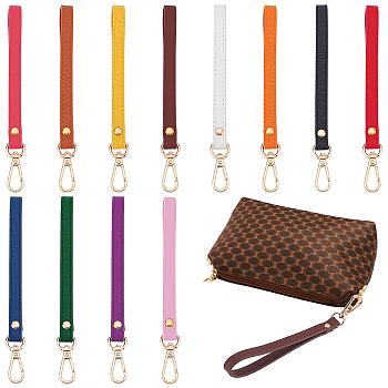 CHGCRAFT 12Pcs 12 Colors PU Leather Wrist Strap Keychains, with Light Gold Plated Alloy Swivel Clasps, Mixed Color, 19.2x1.2cm, 1pc/color