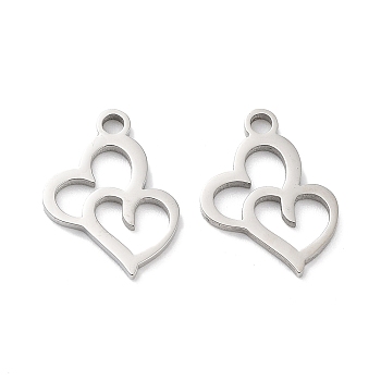 316 Surgical Stainless Steel Charms, Manual Polishing, Laser Cut, Heart Charms, Stainless Steel Color, 14.5x9.5x1mm, Hole: 1.6mm