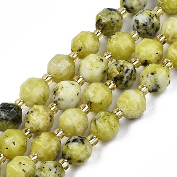 Natural Dendritic Jasper Beads Strands, with Seed Beads, Faceted Bicone Barrel Drum, 7~8x7~8mm, Hole: 1mm, about 35~38pcs/strand, 13.82 inch~14.84 inch(35.1~37.7cm)