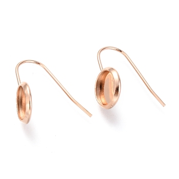 304 Stainless Steel Earring Hooks, Flat Round, Rose Gold, Tray: 8mm, 18.5x10mm, Pin: 0.7mm