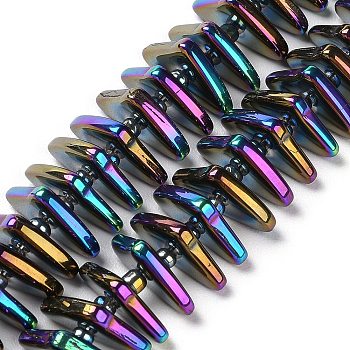 Electroplate Glass Beads Strands, Triangle, Indigo, 9x15.5~16x2.8~3mm, Hole: 1mm, about 119~131pcs/strand, 24.21''~24.41''(61.5~62cm)