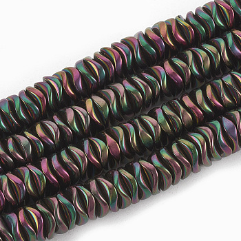 Electroplate Non-magnetic Synthetic Hematite Beads Strands, Wavy, Flat Round/Disc, Multi-color Plated, 6~6.5x6~6.5x1.5~2mm, Hole: 1mm, about 215pcs/strand, 16.14 inch