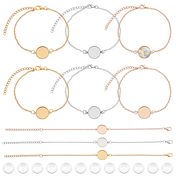 304 Stainless Steel Bracelets, with Glass Cabochons, Mixed Color, 200mm, 4pcs/color