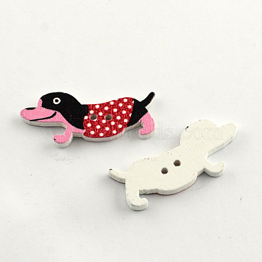 2-Hole Puppy Printed Wooden Buttons(BUTT-R031-109)-2
