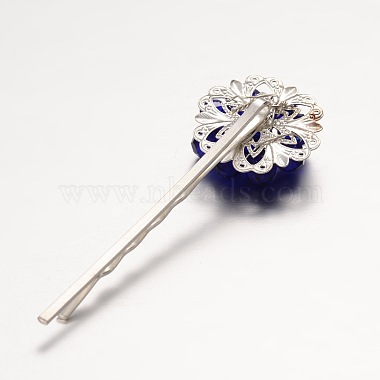Brass Electroplate Glass Bead Flower Hair Bobby Pins(PHAR-JH00048)-4