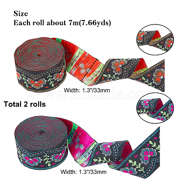 AHANDMAKER 2 Rolls 2 Colors Ethnic Style Embroidery Polyester Ribbons(OCOR-GA0001-14)-2