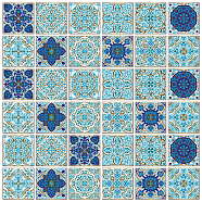 Waterproof PVC Tile Stickers, for Kitchen Bathroom Waterprrof Wall Tiles, Square with Flower Pattern, Blue, 100x100mm, 12 style, 3pcs/style, 36pcs/set(DIY-WH0454-004)