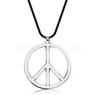 Stylish Stainless Steel Peace Sign Pendant Necklace Hip-hop Leather Necklace Jewelry(PC5698-2)