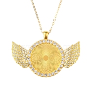 Alloy Big Pendants Cabochon Settings, with Crystal Rhinestone, Cadmium Free & Lead Free, Flat Round with Wing, Golden, Tray: 30mm, 46x68x4mm, Hole: 5.5x3.5mm(FIND-YW0001-20A-G)