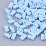 2-Hole Glass Seed Beads, Opaque Colours, Rectangle, Light Sky Blue, 4.5~5.5x2x2~2.5mm, Hole: 0.5~0.8mm, about 250pcs/10g(X-SEED-S031-M-043)
