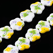Handmade Porcelain Ceramic Beads Strands, Flower Printed, Flower, Yellow, 14x15x6mm, Hole: 1.8mm, about 23pcs/strand, 12.4 inches(31.5cm)(PORC-S502-034C)