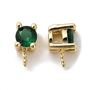 Brass Micro Pave Cubic Zirconia Peg Bails, Long-Lasting Plated, Cadmium Free & Lead Free, Real 18K Gold Plated, Green, 8x4x5mm, Hole: 2mm, Pin: 0.8mm(KK-S397-02B)