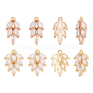 8Pcs 2 Style Brass Micro Pave Clear Cubic Zirconia Pendants, Leaf, Golden, 16x7x4mm and 15.5x11.5x4mm, 4pcs/style(ZIRC-AR0001-18)
