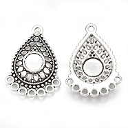 Tibetan Style Alloy Cabochon Connector Settings, Chandelier Component Link, Cadmium Free & Lead Free,, teardrop, Antique Silver, Tray: 8.5mm, 36x25.5x5.5mm, Hole: 2mm, about 250pcs/1000g(TIBE-S314-30AS-LF)