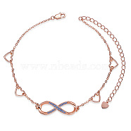 SHEGRACE 925 Sterling Silver Link Anklets, with Blue Corundum, Heart and Infinity, Cornflower Blue, Rose Gold, 8-1/4 inch(21cm)(JA132B)