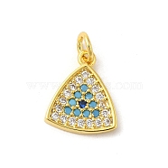 Real 18K Gold Plated Rack Plating Brass Micro Pave Cubic Zirconia Pendants Charms, Long-Lasting Plated, Lead Free & Cadmium Free, Triangle, 11x9.5x2mm, Hole: 3mm(KK-S396-01E)