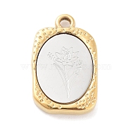 304 Stainless Steel Pendants, Rectangle with Twelve Zodiac Flower Charm, Golden & Stainless Steel Color, July Water Lily, 23x14.5x3mm, Hole: 2mm(STAS-F303-B07)