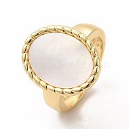 Natural Shell Oval Open Cuff Ring, Brass Jewelry for Women, Golden, US Size 6(16.5mm)(KK-A180-48G)