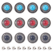 21 Sets 3 Colors Alloy Buttons, with Synthetic Turquoise and Iron Screws, for Purse, Bags, Leather Crafts Decoration, Flat Round, Mixed Color, 20mm, 7 sets/color(FIND-GF0005-34)