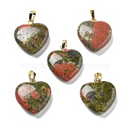 Natural Unakite Pendants, with Brass Findings, Heart, 22~23x20x5mm, Hole: 6.5x3.5mm(G-G956-B23-G)