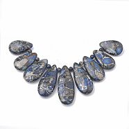 Synthetic Gold Line Imperial Jasper Beads Strands, Graduated Fan Pendants, Focal Beads, Teardrop, Dyed, Steel Blue, 24~45x15~16x6~7mm, Hole: 1.5mm, 9pcs/set, 5.31 inch(G-S324-001A)