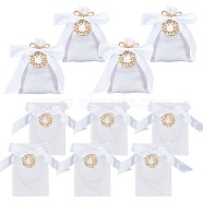 Rectangle Polyester Bags Drawstring Pouches, with Satin Ribbon and Golden Tone Alloy Leaf Pendants, White, 14.7x10x0.5cm(ABAG-AB00008)
