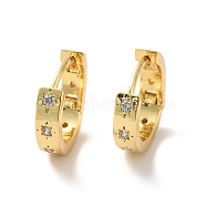 Clear Cubic Zirconia Star Hoop Earrings, Long-Lasting Plated Brass Hinged Earrings for Women, Cadmium Free & Lead Free, Real 18K Gold Plated, 10.5x11x2.5mm, Pin: 1mm(EJEW-K093-22G)