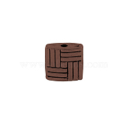 Tibetan Style Alloy Square Carved Stripes Beads, Cadmium Free & Nickel Free & Lead Free, Red Copper, 8x8x3mm, Hole: 1mm, about 1170pcs/1000g(TIBEB-5602-R-FF)