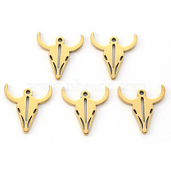 PVD Vacuum Plating 304 Stainless Steel Charms, Laser Cut, Cow Head, Real 18K Gold Plated, 15x13x1mm, Hole: 0.9mm(STAS-N092-52G)