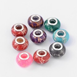 Synthetic Regalite European Beads, with Silver Color Plated Brass Single Core, Rondelle, Mixed Color, 14x9mm, Hole: 5mm(SPDL-A003-M)