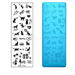 Stainless Steel Nail Art Stamping Plates, Nail Image Templates, Rectangle with Cat Pattern, Stainless Steel Color, 120x40mm(X-MRMJ-Q044-001K)