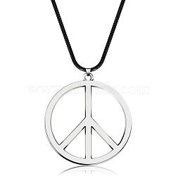 Stylish Stainless Steel Peace Sign Pendant Necklace Hip-hop Leather Necklace Jewelry(PC5698-2)