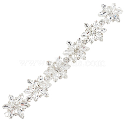 1Pc Shiny Flower Crystal Rhinestone Trim, Flexible Sewing Crafts Bridal Costume Embellishment, for DIY Shoes, Belt, Bag, Hat, Hairband, Platinum, 212x35.5x6mm(DIY-FG0003-37)