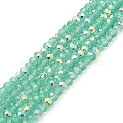 Baking Painted Transparent Glass Beads Strands, Imitation Opalite, Faceted, AB Color Plated, Round, Medium Aquamarine, 4.5x4mm, Hole: 0.9mm, about 117~118pcs/strand, 17.13~17.32''(43.5~44cm)(DGLA-A034-J4mm-B10)